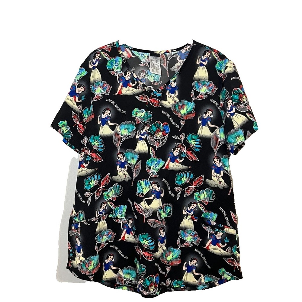 Disney Snow White Scub Top Colorful Floral L Boho Retro Cartoon Playful Artsy